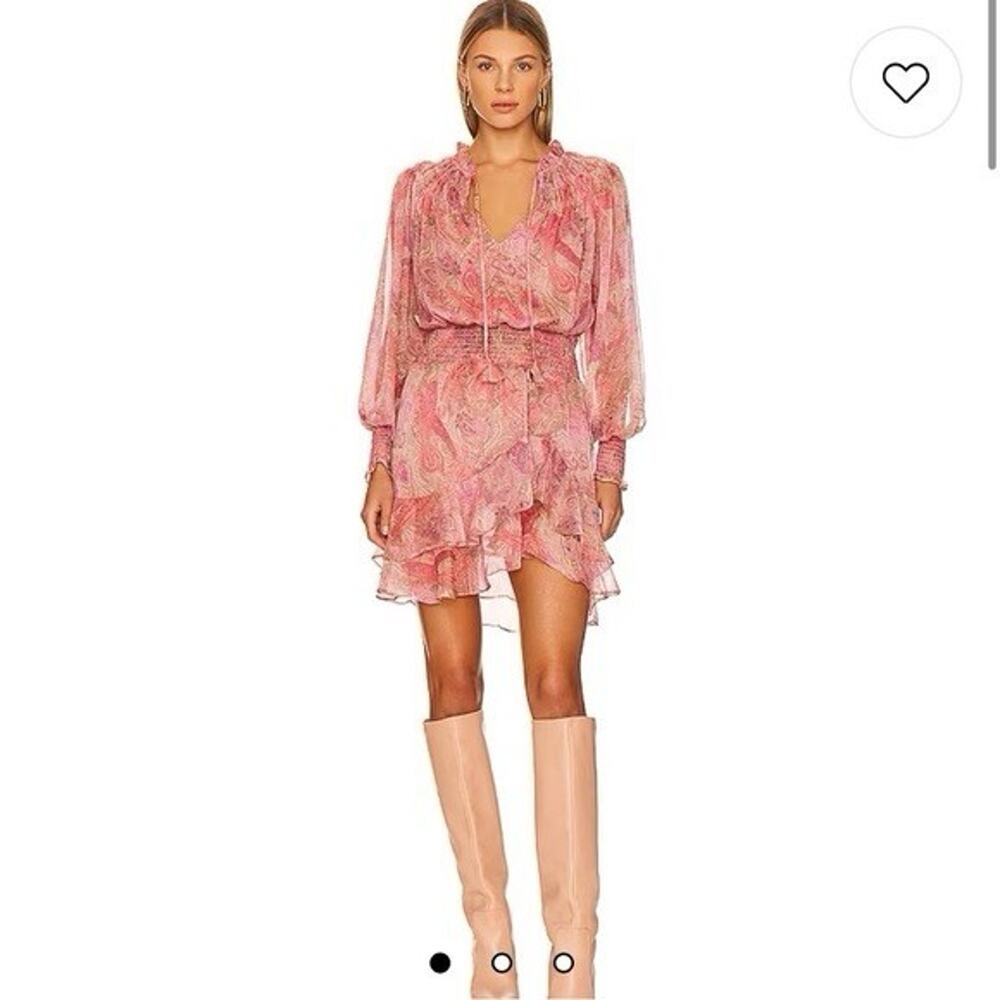 MISA Solange Chiffon Mini Dress XS Romantic Rose Python Ruffle Long Sleeve